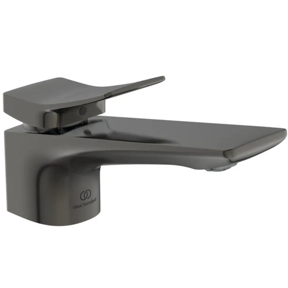 Waschtischarmatur in Magnetic Grey von Ideal Standard, mit einer flachen Hebelbedienung und einem schlanken Design.
